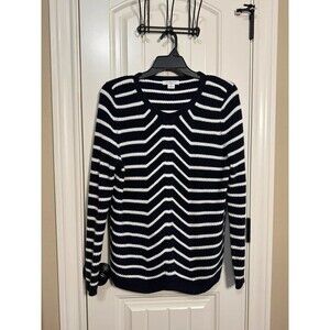 Liz Claiborne Woman Plus 1X Navy White Cable Knit Crewneck Pullover Sweater